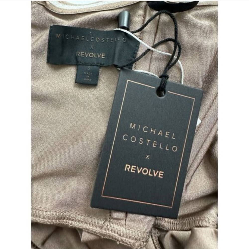 NWT Michael Costello X Revolve Womens Satin Surplice Skirt Jake Gown Taupe Small - Picture 11 of 11